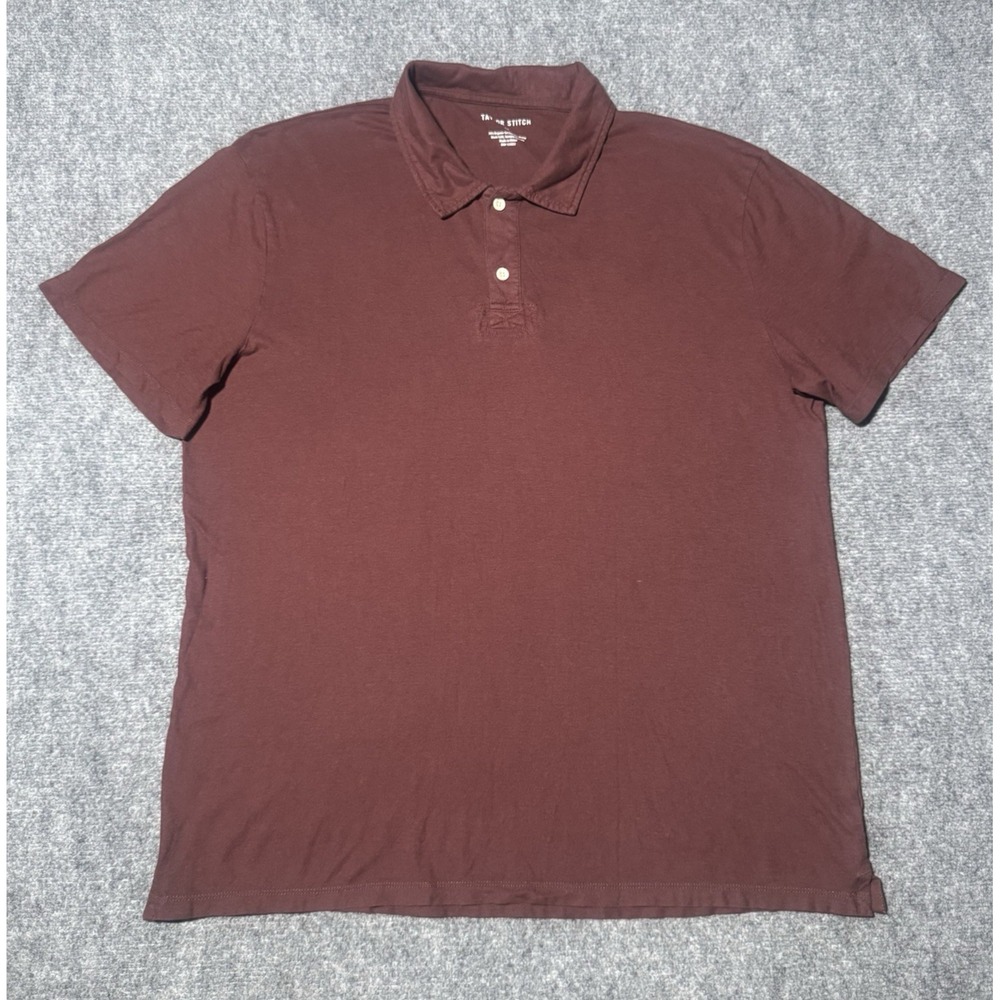 Taylor Stitch Organic Cotton Hemp Polo Burgundy Maroon Men 44 Large Short Sleeve